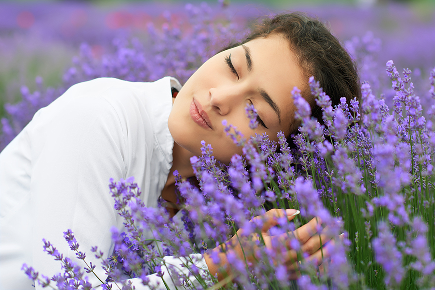Model in a field of lavender
